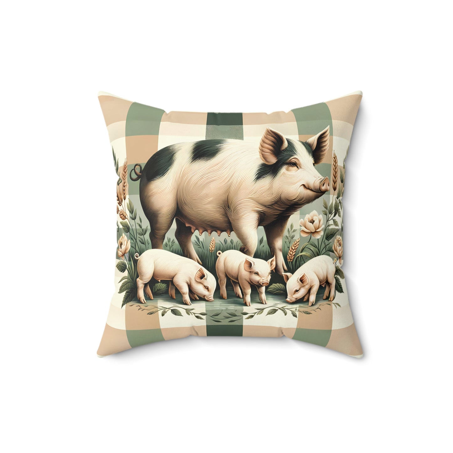 Farmhouse Momma Pig & Piglets Throw Pillow