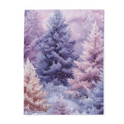 Snowy Pastel Christmas Pine Trees - Arctic Blanket