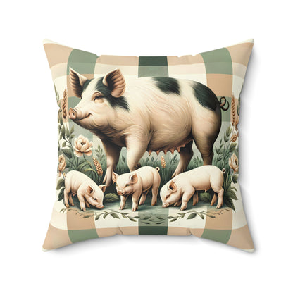 Farmhouse Momma Pig & Piglets Throw Pillow