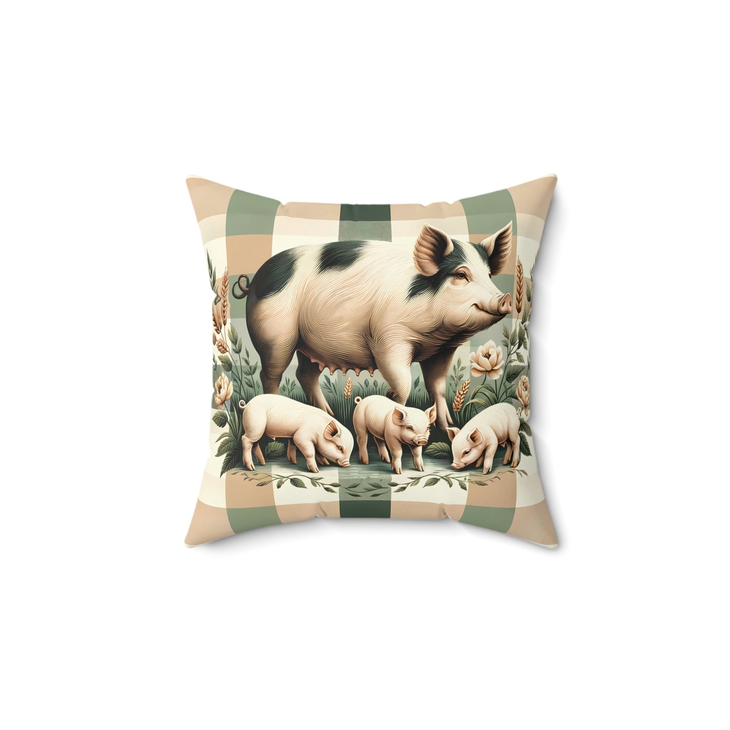 Farmhouse Momma Pig & Piglets Throw Pillow