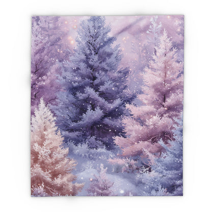 Snowy Pastel Christmas Pine Trees - Arctic Blanket