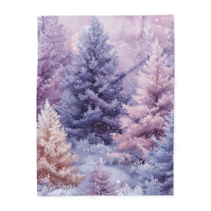 Snowy Pastel Christmas Pine Trees - Arctic Blanket