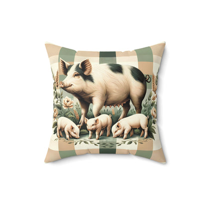 Farmhouse Momma Pig & Piglets Throw Pillow