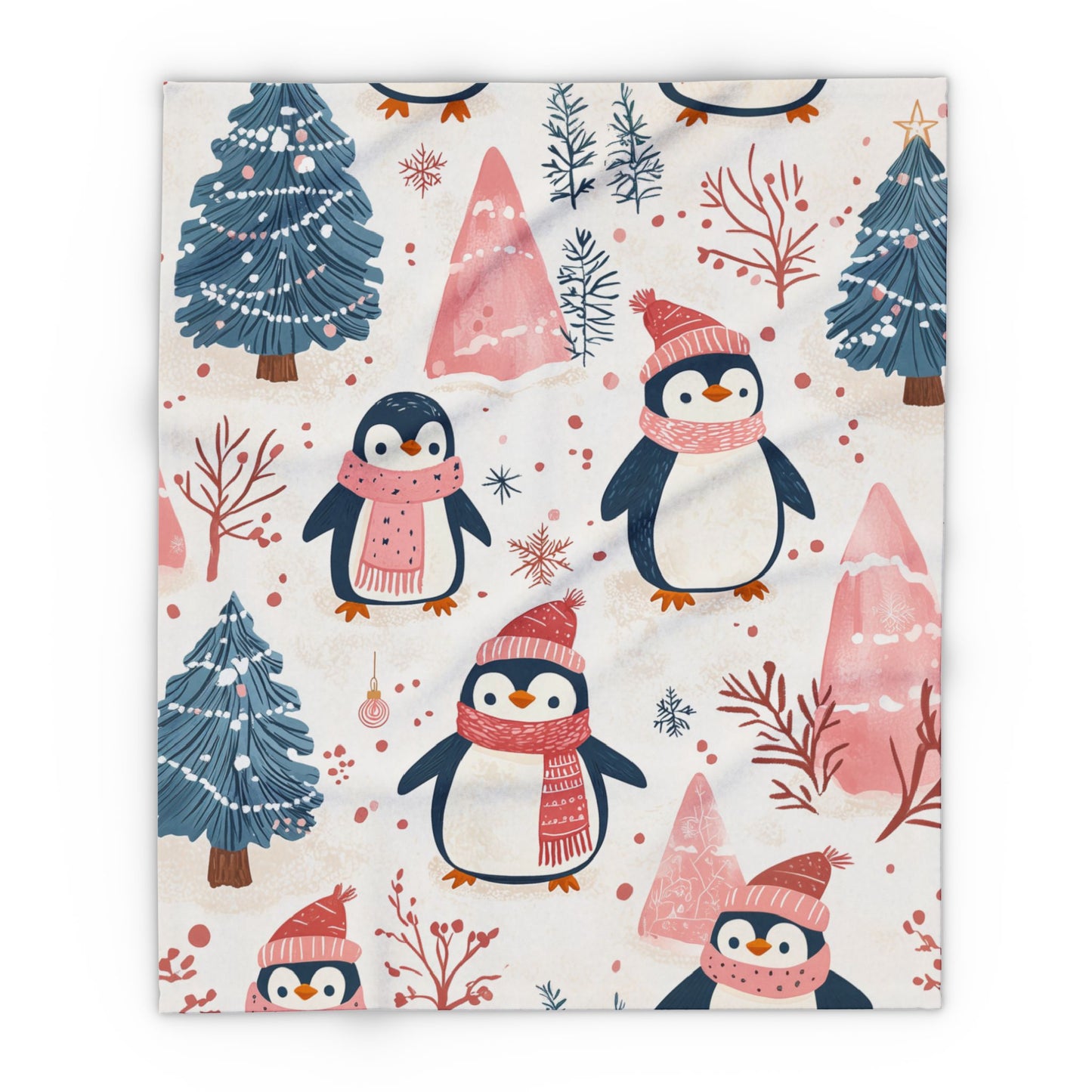 Christmas Trees and Penguins Holiday Cheer - Arctic Fleece Blanket