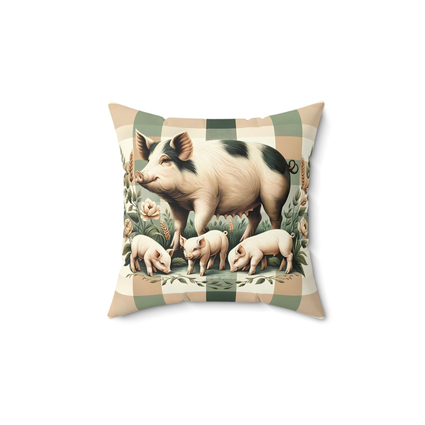 Farmhouse Momma Pig & Piglets Throw Pillow