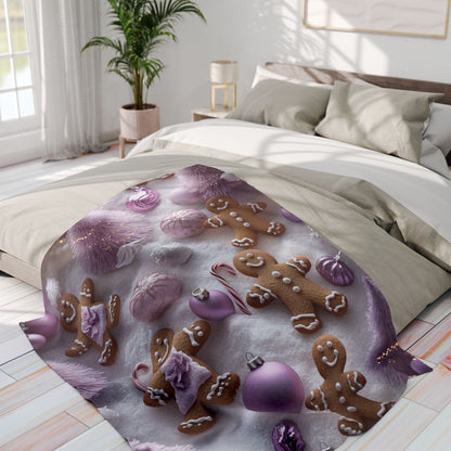 Purple Christmas Gingerbread Man - Arctic Blanket