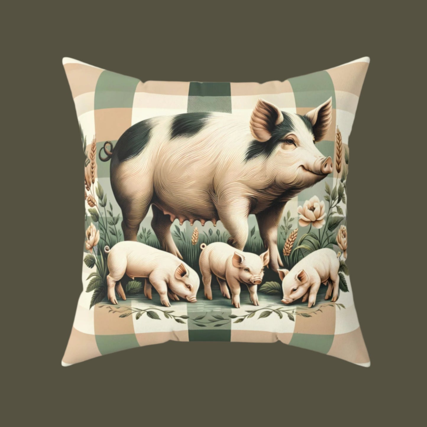 Farmhouse Momma Pig & Piglets Throw Pillow