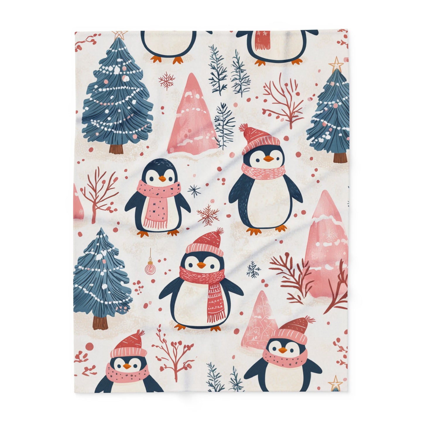 Christmas Trees and Penguins Holiday Cheer - Arctic Fleece Blanket