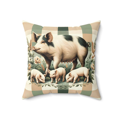 Farmhouse Momma Pig & Piglets Throw Pillow