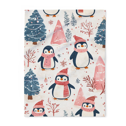 Christmas Trees and Penguins Holiday Cheer - Arctic Fleece Blanket