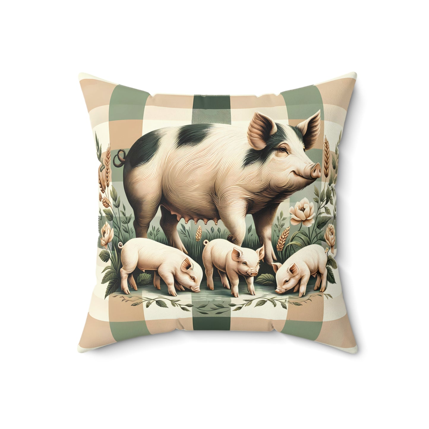 Farmhouse Momma Pig & Piglets Throw Pillow